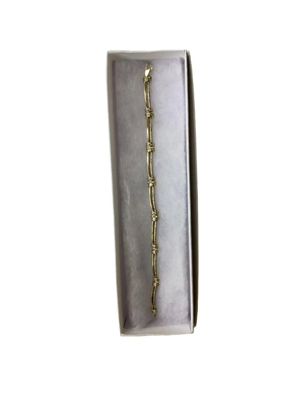 14K Two Tone Gold, 13.4g Bar Link With Diamond Accents Vintage Bracelet Preloved